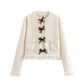 Women Clothing Autumn Classic Bowknot Decoration Knitted Coat Skirt Outfit