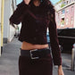 Women Clothing Autumn Winter Velvet Short Jacket Belt Mini Skirt Set