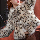 Women Fur Jacket Faux Fur Coat Collared Warm Wool Coat Casual Leopard Print Short Clothing