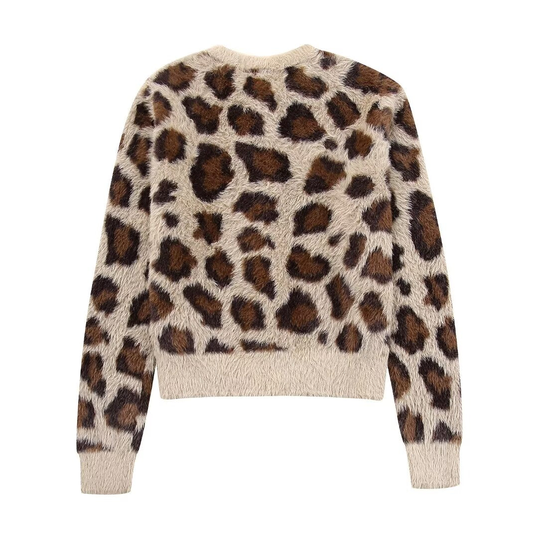 Women Clothing Animal Pattern Jacquard Artificial Fur Knitted Coat