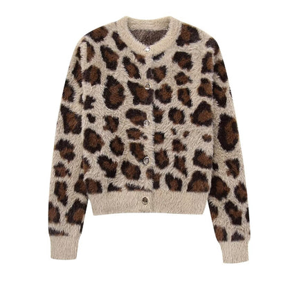 Women Clothing Animal Pattern Jacquard Artificial Fur Knitted Coat