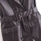 Women Clothing Winter Street Sleeveless Belt Faux Leather Trench Coat Dress