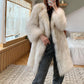 Women Raccoon Fur Coat Women Long Fox Fur Collar Fur Coat Loose Casual Trench Coat