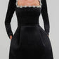 Women Spring Clothing Elegant Square Collar Diamond Inlaid Short Velvet Dress