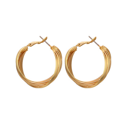 Vintage Geometric Abstract Metal Real Gold Twisted Generous Earrings Stud Earrings Yiwu Accessories