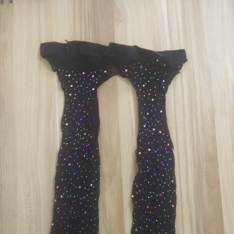 Bas résille sexy forage bas résille ouvert à quatre côtés bas résille collants chaussettes fines strass