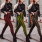 Popular Plaid High Waist Leggings Women Casual Pants Stretch Feet Pants Pencil Pants