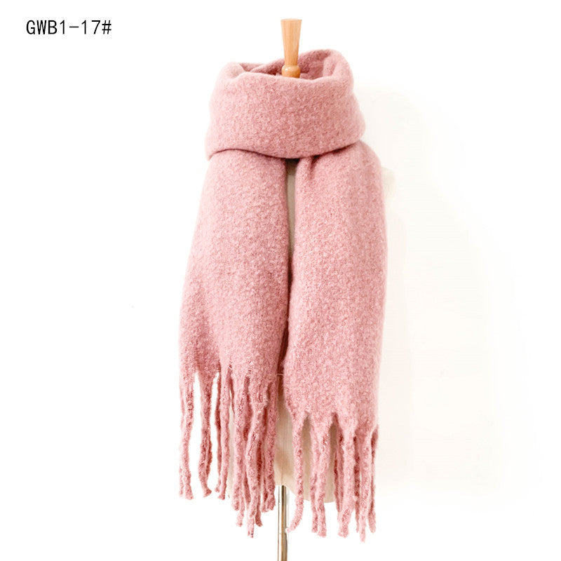 Autumn Winter Thick Tassel Circle Sand Solid Color Scarf Women Thickened