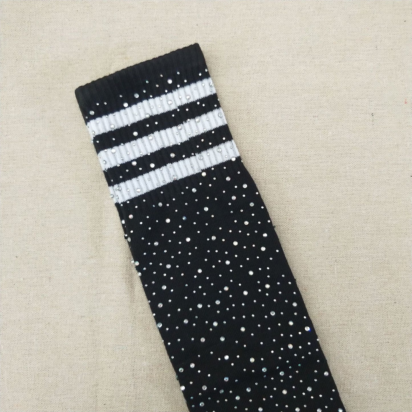 Sexy Rhinestone Knee Socks Striped Women Stockings Rhinestone Socks High-Top Cotton Socks