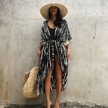 Black And White Tie-dye Cardigan Beach Skirt