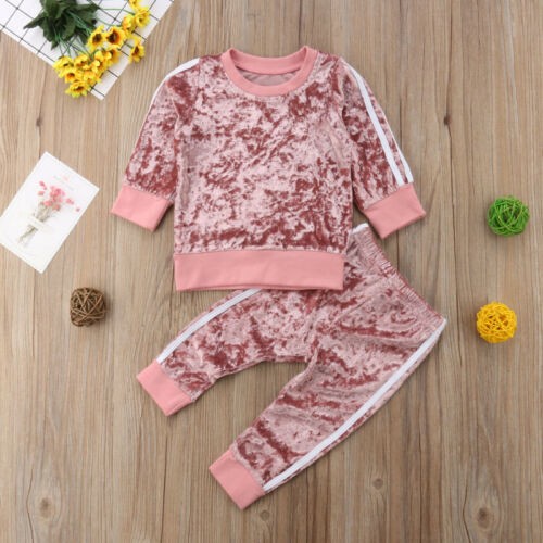 Winter Velvet Kids Baby Girls Clothes Sets Solid Long Sleeve T-shirt Tops + Pants 2PCS Outfit Sets