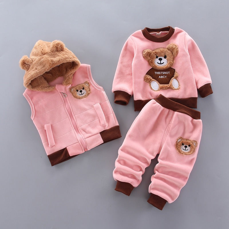 Autumn New Children's Clothing Autumn Clothing Plush Bear Three Piece Set Children's Suit Trend