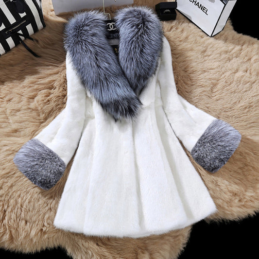 Women Autumn Winter Special Fur Coat Artificial Mink Hair Women Long Cut Coat Fox Fur Big Fur Collar