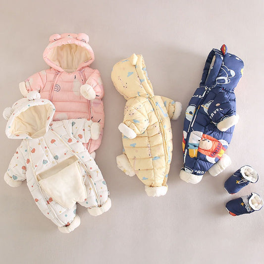 Baby Winter Clothes Newborn One-Piece Clothes Autumn And Winter Plush Thickened Outerwear Hugging Suit