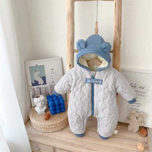 Baby's Winter Clothes Cotton Padded Clothes With Velvet Thickened One-Piece Clothes For Boys Cute Crawling Clothes For Going Out In Winter