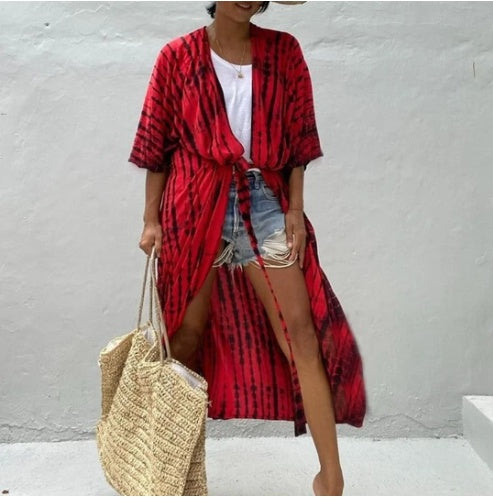 Black And White Tie-dye Cardigan Beach Skirt