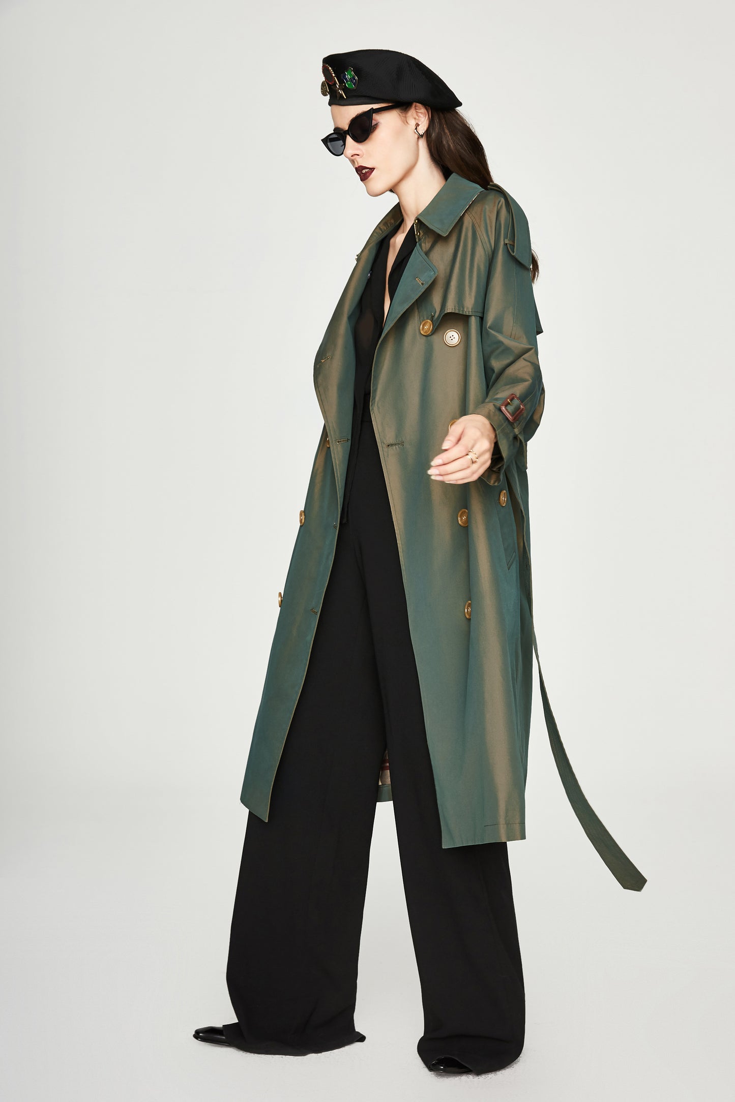 Women Clothing Double-Breasted Extended Trench Coat Women Coat Chameleon Trench Coat Women Coat