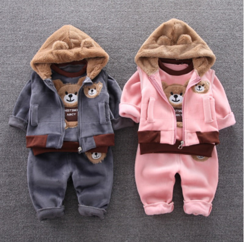 Autumn New Children's Clothing Autumn Clothing Plush Bear Three Piece Set Children's Suit Trend