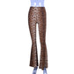 Elastic High Waist Leopard-print Bell-bottom Pants Women Long Women Clothing