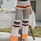 Crochet Spring Summer Fashion Elastic Waist  Knitted Mid-Waist Trousers Stitching Color Straight Casual Trousers Crochet