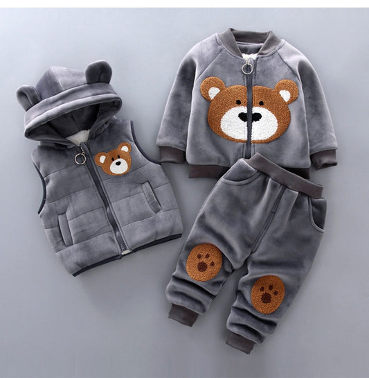 Autumn New Children's Clothing Autumn Clothing Plush Bear Three Piece Set Children's Suit Trend