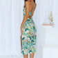 Summer Suspenders Floral Print Lace-up Slit Hemline at Hem Dress Women Sundress