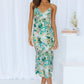 Summer Suspenders Floral Print Lace-up Slit Hemline at Hem Dress Women Sundress