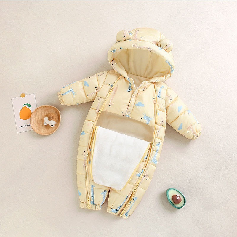 Baby Winter Clothes Newborn One-Piece Clothes Autumn And Winter Plush Thickened Outerwear Hugging Suit