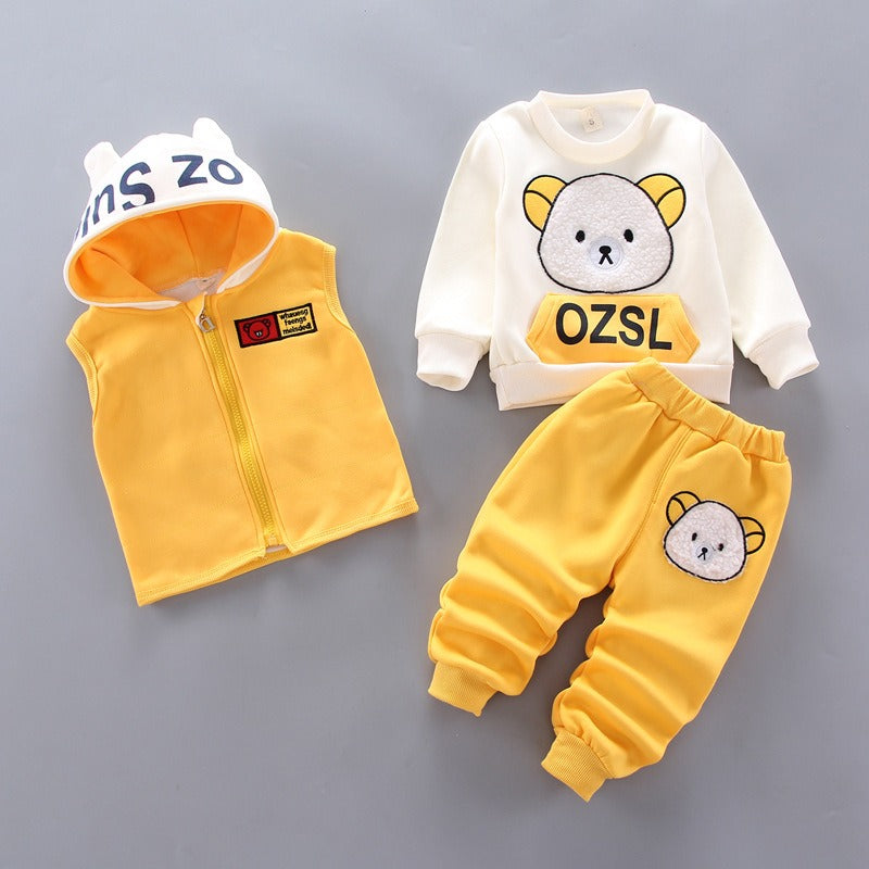 Autumn New Children's Clothing Autumn Clothing Plush Bear Three Piece Set Children's Suit Trend