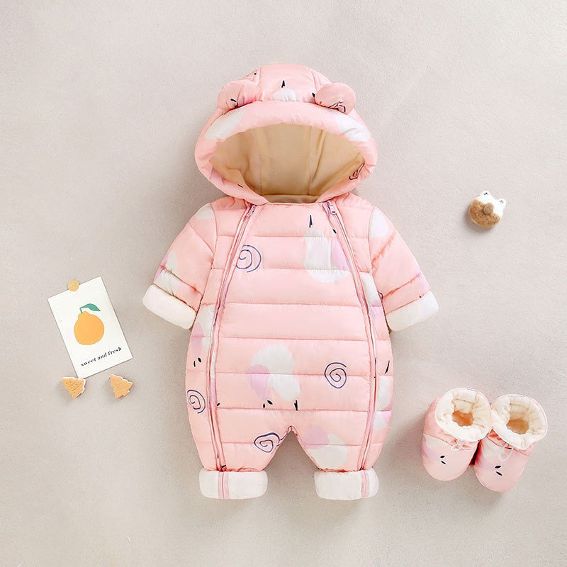 Baby Winter Clothes Newborn One-Piece Clothes Autumn And Winter Plush Thickened Outerwear Hugging Suit