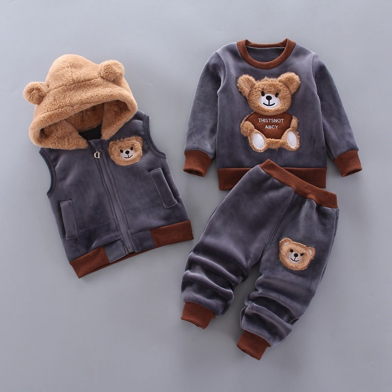 Autumn New Children's Clothing Autumn Clothing Plush Bear Three Piece Set Children's Suit Trend