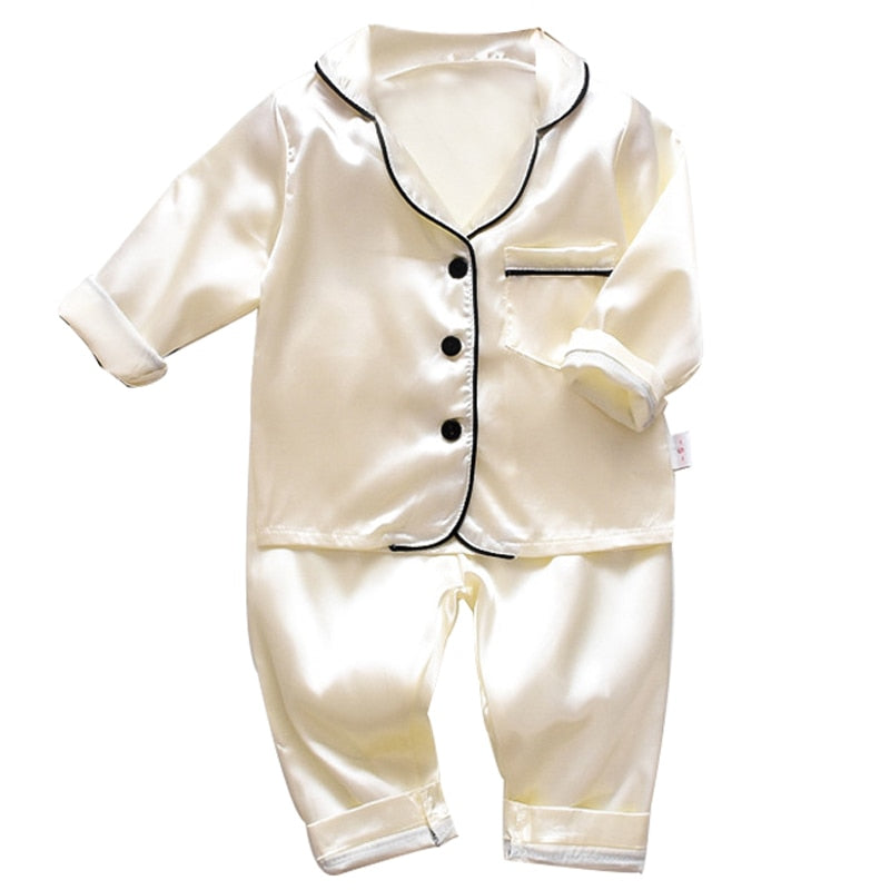 LJW Children's pajamas set Baby suit Kids Clothes Toddler Boys Girls Ice silk satin Tops Pants Set home Wear Kids pajamas