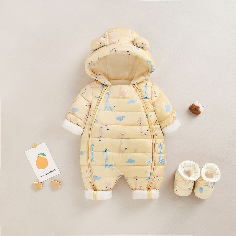 Baby Winter Clothes Newborn One-Piece Clothes Autumn And Winter Plush Thickened Outerwear Hugging Suit