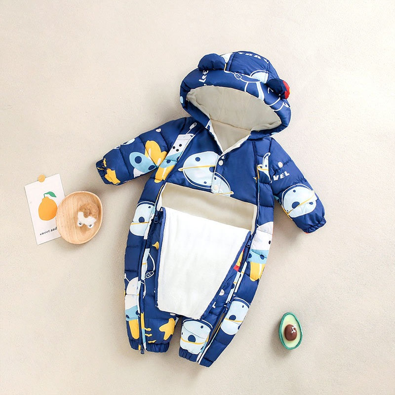 Baby Winter Clothes Newborn One-Piece Clothes Autumn And Winter Plush Thickened Outerwear Hugging Suit