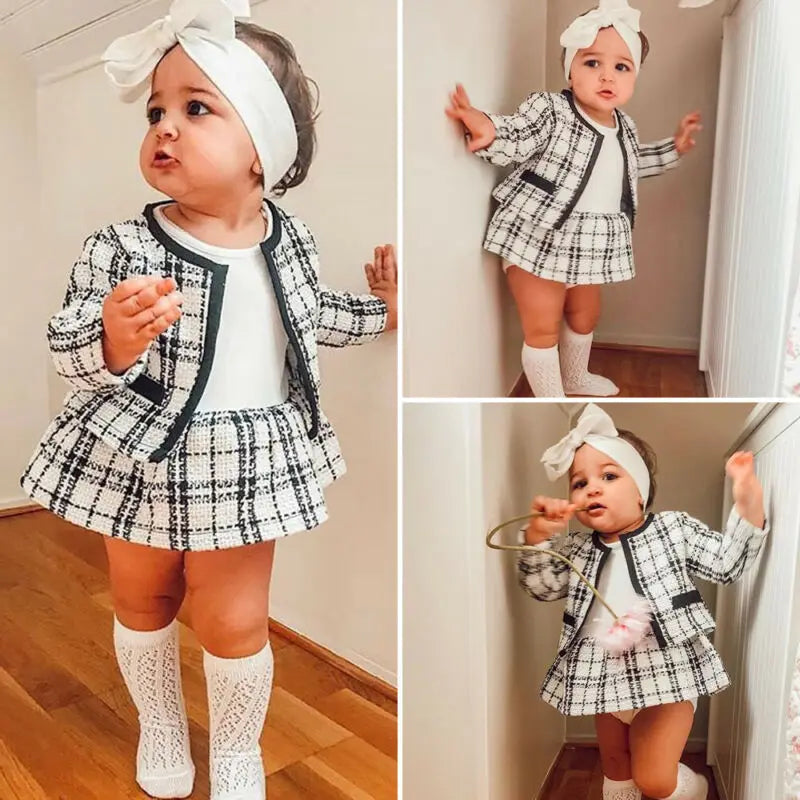 2Pcs Autumn Winter Party Kids Clothes For Baby Girl Fashion Pageant Plaid Coat Tutu Dress Outfits Suit Toddler Girl Clothing Set