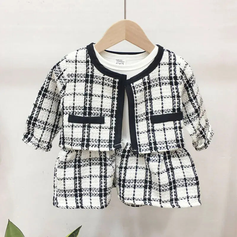 2Pcs Autumn Winter Party Kids Clothes For Baby Girl Fashion Pageant Plaid Coat Tutu Dress Outfits Suit Toddler Girl Clothing Set