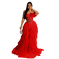 Women Wear Solid Color Sleeveless Chest Wrap Mesh Maxi Dress