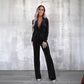 Rhinestone Velvet Work Pant Set Women Clothing One Button Long Sleeve Jacket Casual Pants