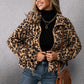 Leopard Print Collared Zipper Furry Jacket Long Sleeve Fleece Sweatshirt Coat Women