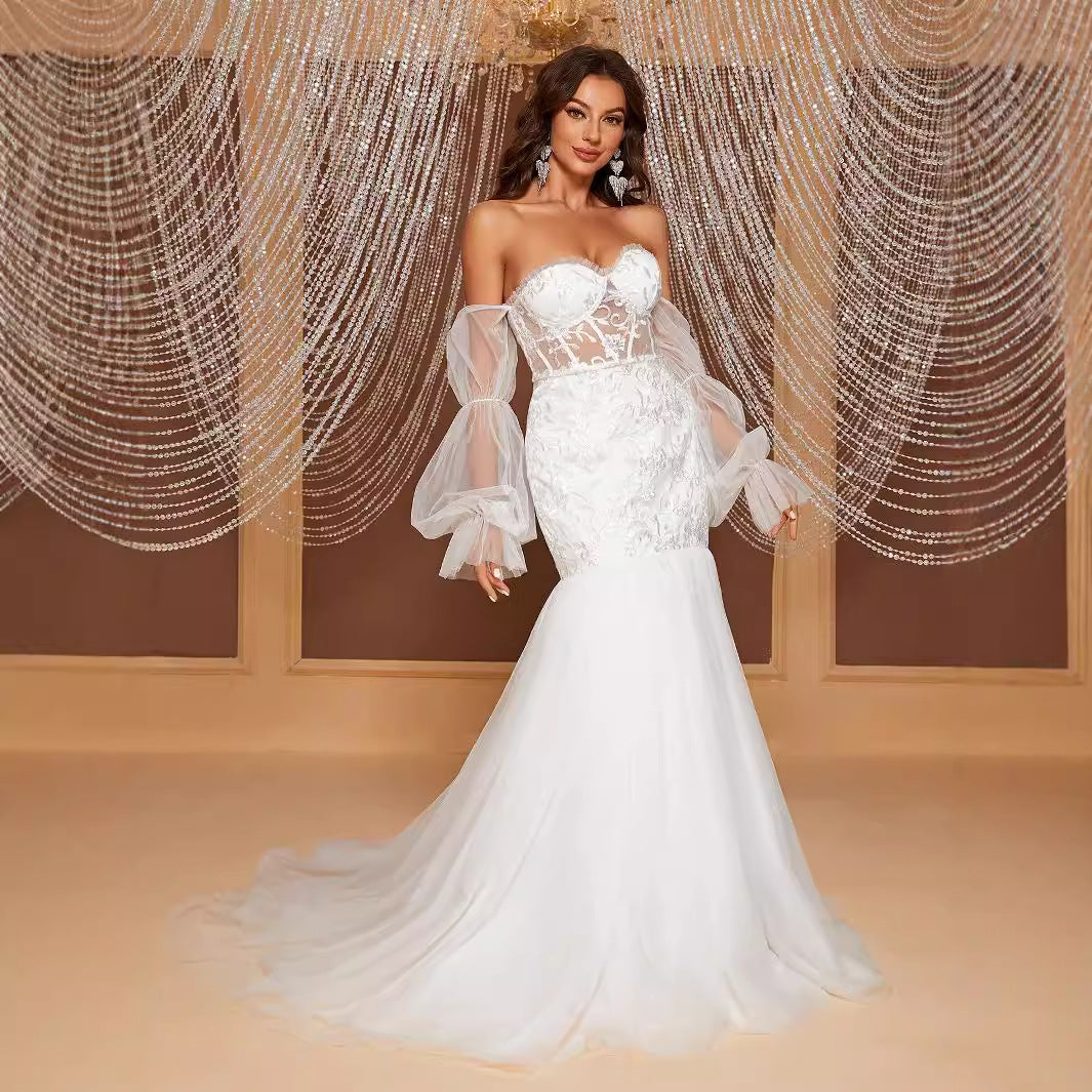 Wedding Dress Fishtail Gown off Shoulder Tube Top Hollow Out Cutout out Bridal Wedding Dress Elegant