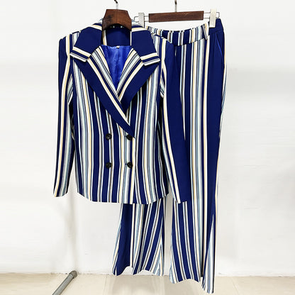 Women Striped Blazer Flared Pants Two Piece Sets