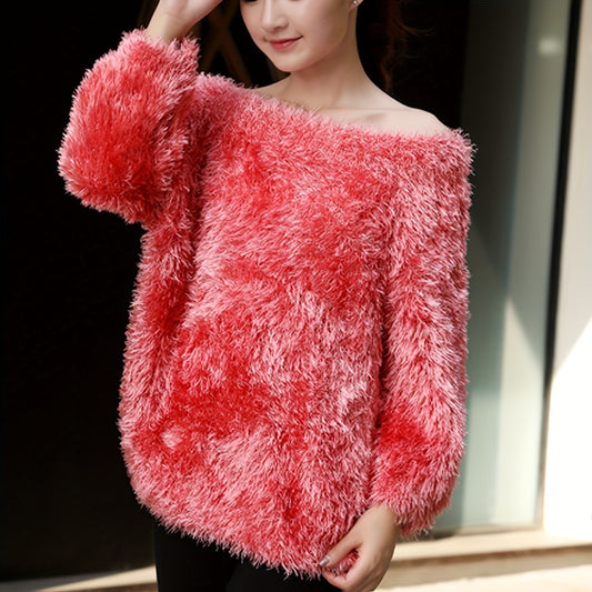 Autumn Winter Women Top Thickened off Shoulder Woolen Sweater Idle Loose off Shoulder Pullover Sweater for Women