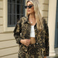 Women Clothing Washed Leopard Print Denim Coat Jacket Top