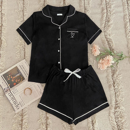 Homewear Suit Cardigan Collared Short-Sleeved Shirt Shorts Pajamas Can Be Worn outside