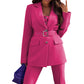 Women Clothing Women Coat Stylish Long Sleeves Belt Suit Two Piece Suit