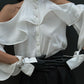 French Design Halter Top Ruffled round Neck off the Shoulder Long Sleeve White Shirt