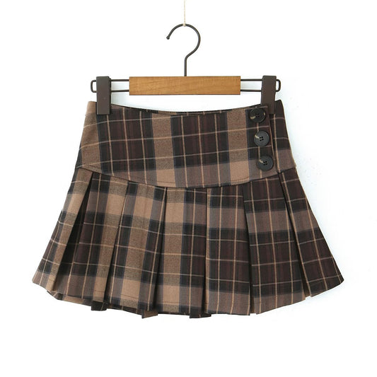 Autumn Single Breasted Blazer Collared Vest Plaid Mid Length Three Piece Skirt Set