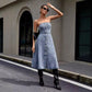 Women Clothing Waist Controlled Tube Top Slimming Denim Large Swing Dress