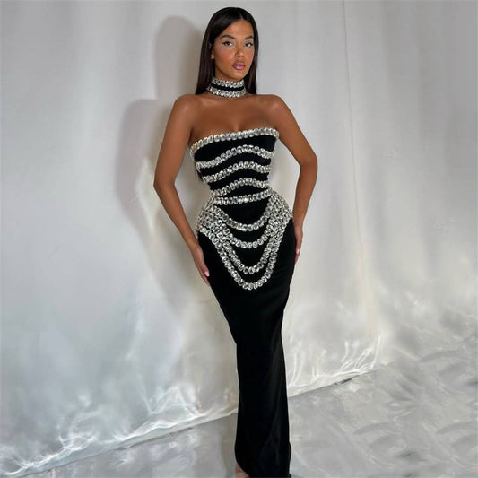 Niche Design Heavy Industry Beads Tube Top Bandage Dress Party Dinner Dress