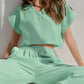 Spring Summer Simple Double Layer Champray Solid Color Short Sleeve V neck Trousers Cotton Linen Pajamas Women  Home Wear